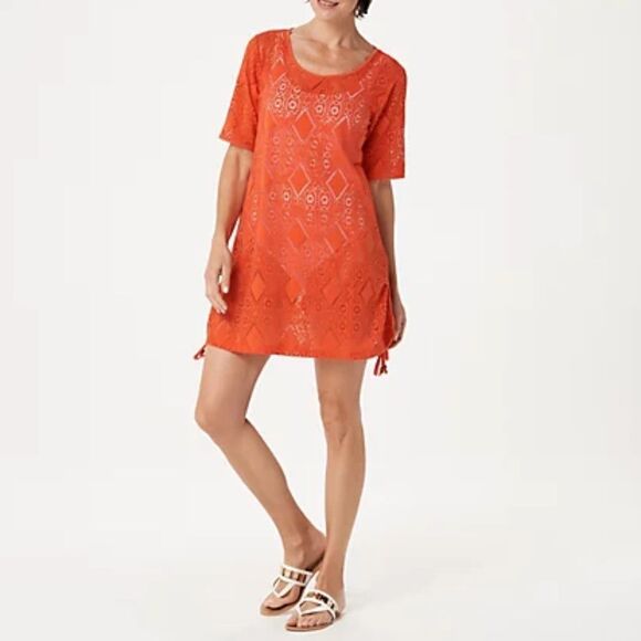 Denim & Co. Beach Swim Cover Up Orange Dress Vacation Resort Wear size Medium - Picture 1 of 9